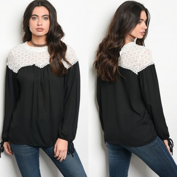 Lace neckline long sleeve blouse - Picture 1 of 3